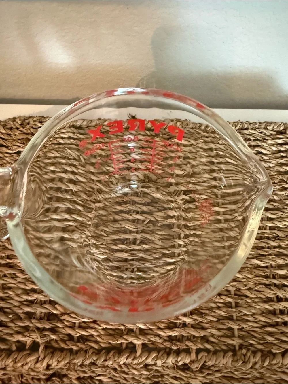 Vintage Pyrex 1 Cup Glass Measuring Cup Red Lettering Open Handle 8oz 508